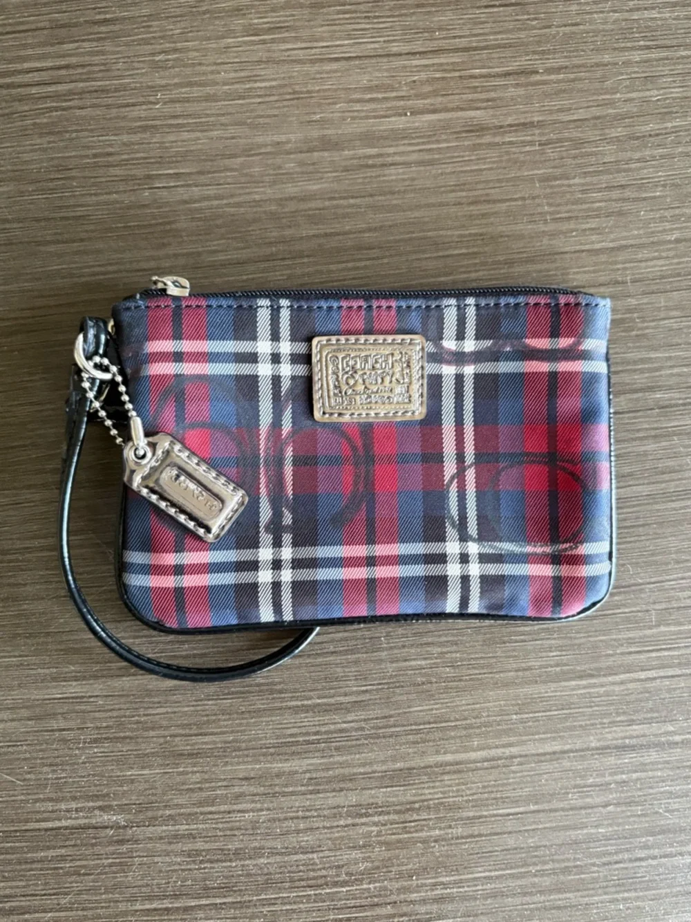 COACH Poppy Tartan 2pc - Glam Tote + Wristlet (Red/Blue)